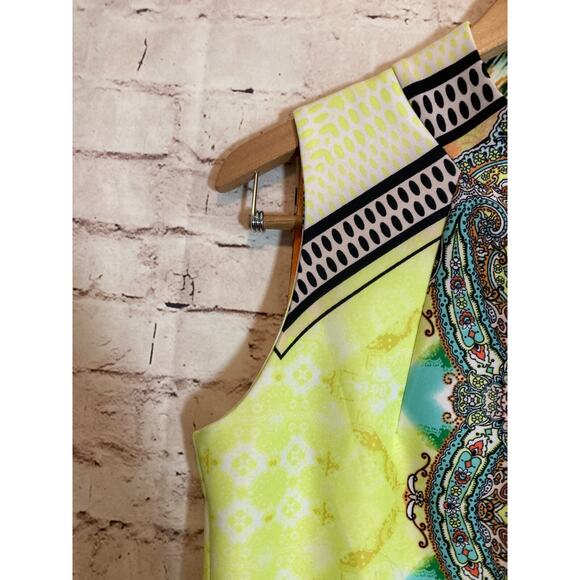 Melissa Paige Dress Womens Medium Sheath Pastel Mixed Print High Neck Stretch - Picture 5 of 16